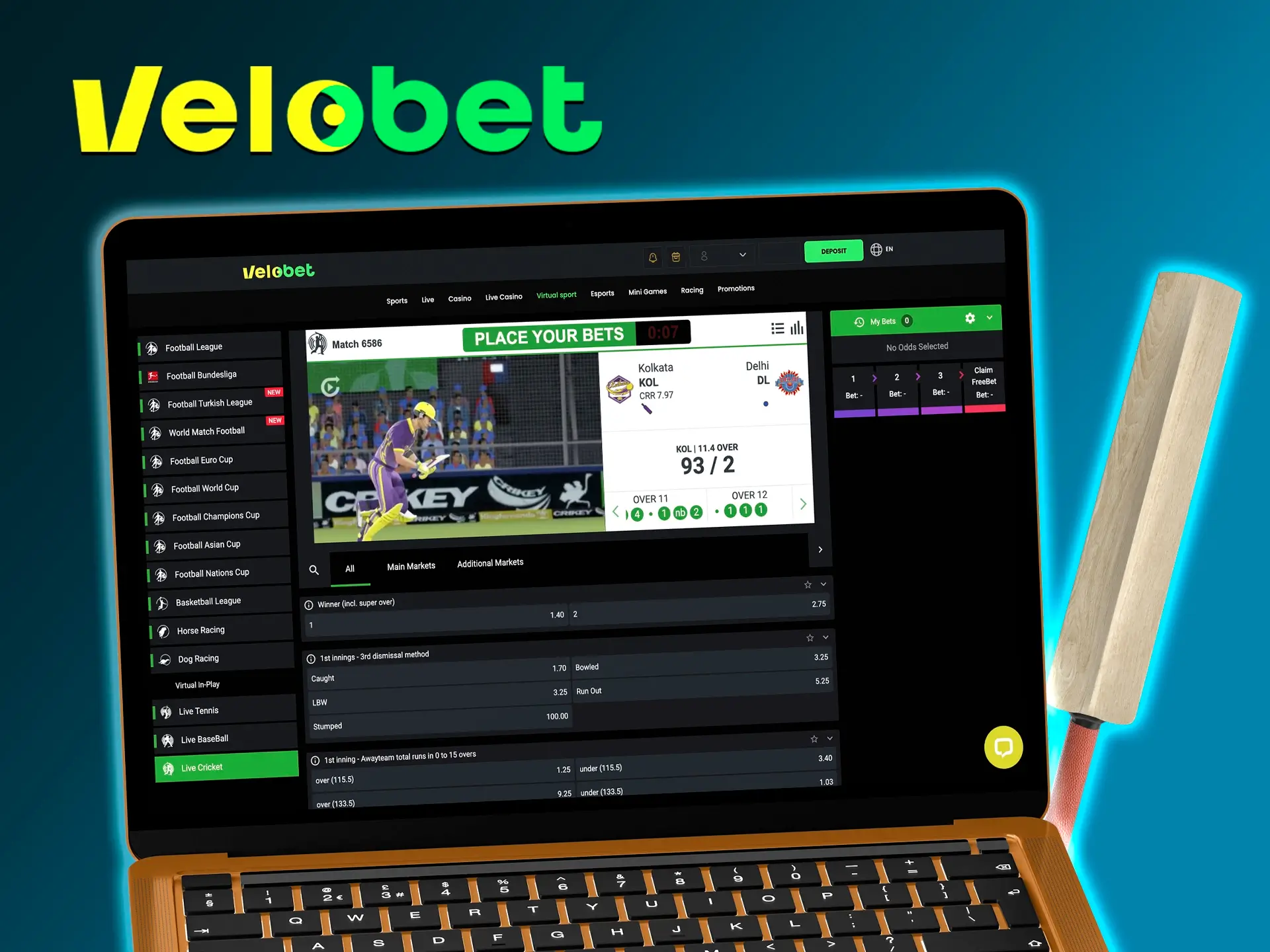 Place virtual sports bets at Velobet while you wait for the live stream of the real match to start.